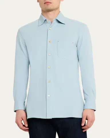Kiton Men's Cotton Pique Nerano Button-Down Shirt | Thumbnail 4 Kiton Men's Cotton Pique Nerano Button-Down Shirt | Thumbnail 4