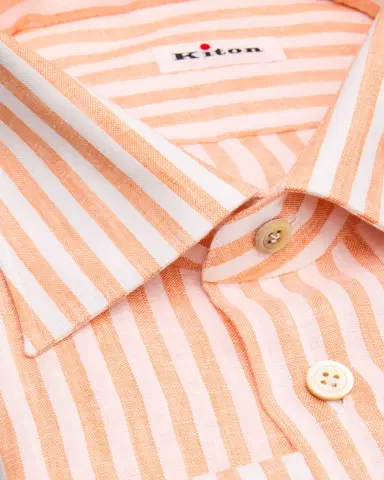 Kiton Men's Linen Candy Stripe Dress Shirt | Thumbnail 2