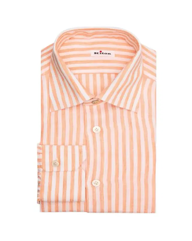 Kiton Men's Linen Candy Stripe Dress Shirt