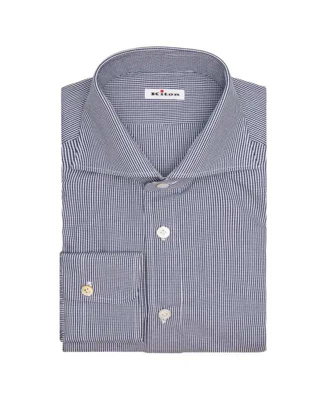 Kiton Men's Micro-Gingham Spread Collar Dress Shirt