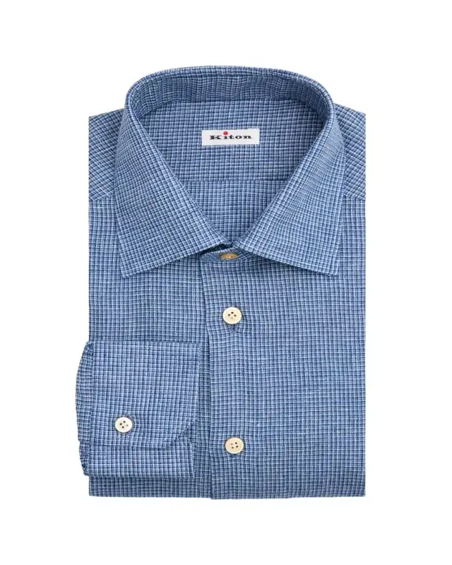 Men's Micro-Check Linen Blend Dress Shirt