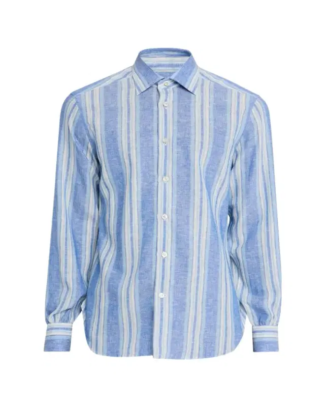 Men's Linen Blend Wide Stripe Button-Down Shirt