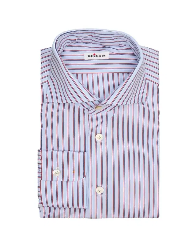 Men's Multi-Stripe Cotton Spread Collar Dress Shirt