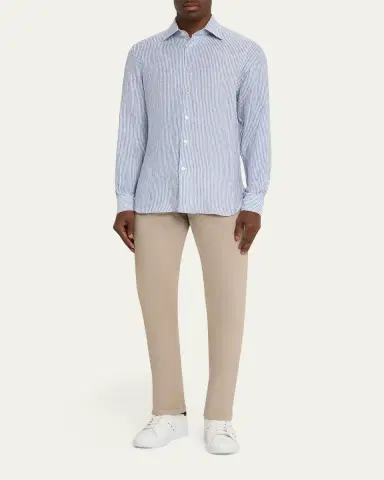 Kiton Men's Linen Bengal Stripe Button-Down Shirt | Thumbnail 2 Kiton Men's Linen Bengal Stripe Button-Down Shirt | Thumbnail 2