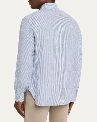 Kiton Men's Linen Bengal Stripe Button-Down Shirt | Thumbnail 3 Kiton Men's Linen Bengal Stripe Button-Down Shirt | Thumbnail 3