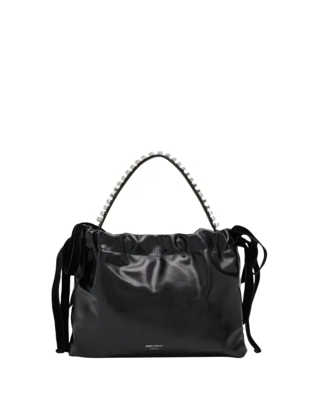 Jimmy Choo Leather Drawstring Mini Top-Handle Bag with Crystal-Embellished Handle