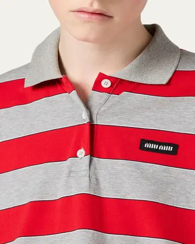 Miu Miu Striped Long-Sleeve Oversized Polo Shirt | Thumbnail 2 Miu Miu Striped Long-Sleeve Oversized Polo Shirt | Thumbnail 2
