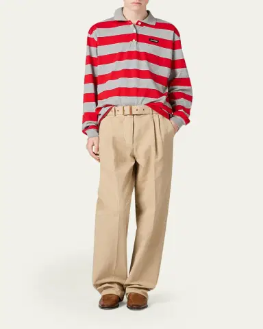 Miu Miu Striped Long-Sleeve Oversized Polo Shirt | Thumbnail 3 Miu Miu Striped Long-Sleeve Oversized Polo Shirt | Thumbnail 3