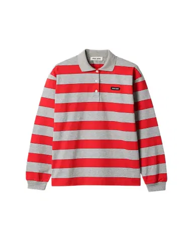 Miu Miu Striped Long-Sleeve Oversized Polo Shirt | Thumbnail 1 Miu Miu Striped Long-Sleeve Oversized Polo Shirt | Thumbnail 1