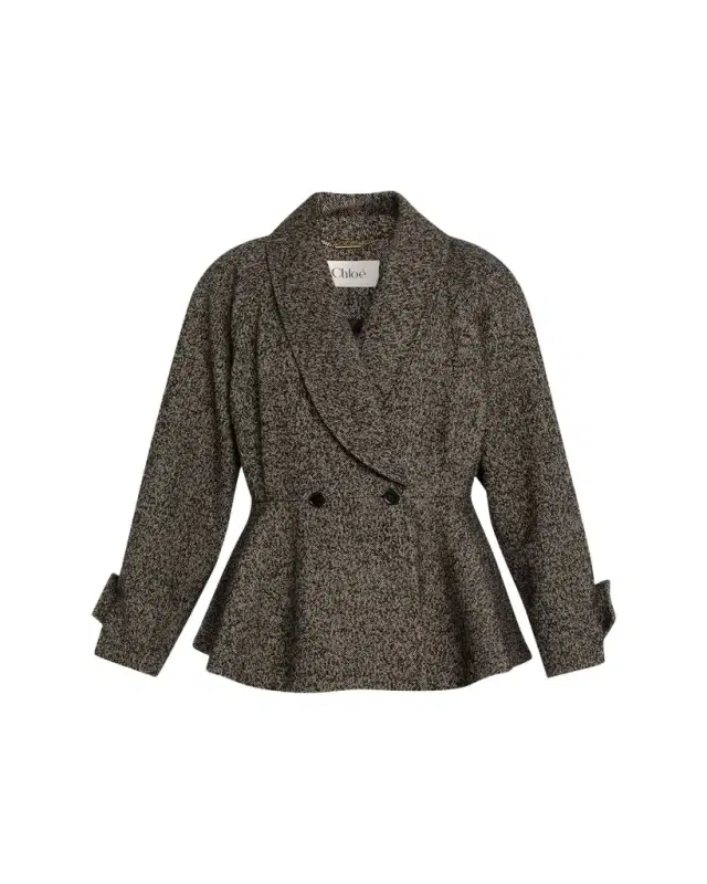 Double-Breasted Herringbone Oversized Peplum Coat