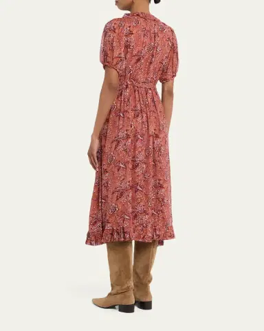 Ulla Johnson Rosamunde Puff-Sleeve Ruffle Chiffon Midi Dress | Thumbnail 3 Ulla Johnson Rosamunde Puff-Sleeve Ruffle Chiffon Midi Dress | Thumbnail 3