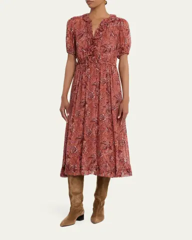 Ulla Johnson Rosamunde Puff-Sleeve Ruffle Chiffon Midi Dress | Thumbnail 4 Ulla Johnson Rosamunde Puff-Sleeve Ruffle Chiffon Midi Dress | Thumbnail 4