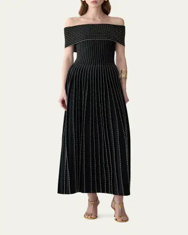 Carolina Herrera Beaded Off-The-Shoulder Pleated Knit Maxi Dress | Thumbnail 2 Carolina Herrera Beaded Off-The-Shoulder Pleated Knit Maxi Dress | Thumbnail 2