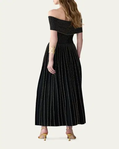 Carolina Herrera Beaded Off-The-Shoulder Pleated Knit Maxi Dress | Thumbnail 3 Carolina Herrera Beaded Off-The-Shoulder Pleated Knit Maxi Dress | Thumbnail 3