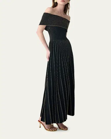 Carolina Herrera Beaded Off-The-Shoulder Pleated Knit Maxi Dress | Thumbnail 4 Carolina Herrera Beaded Off-The-Shoulder Pleated Knit Maxi Dress | Thumbnail 4