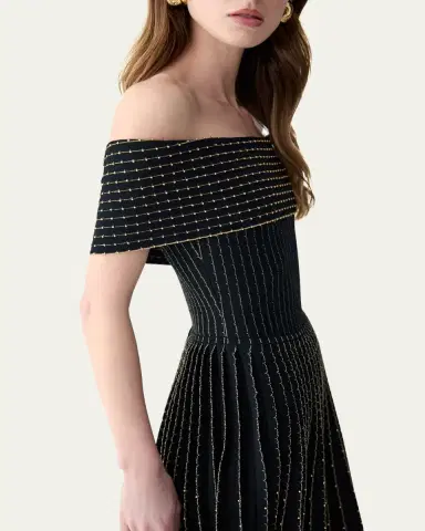 Carolina Herrera Beaded Off-The-Shoulder Pleated Knit Maxi Dress | Thumbnail 5 Carolina Herrera Beaded Off-The-Shoulder Pleated Knit Maxi Dress | Thumbnail 5