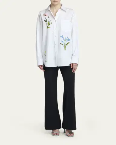 Stella McCartney Flower Embroidered Cotton Poplin Oversized Shirt | Thumbnail 2