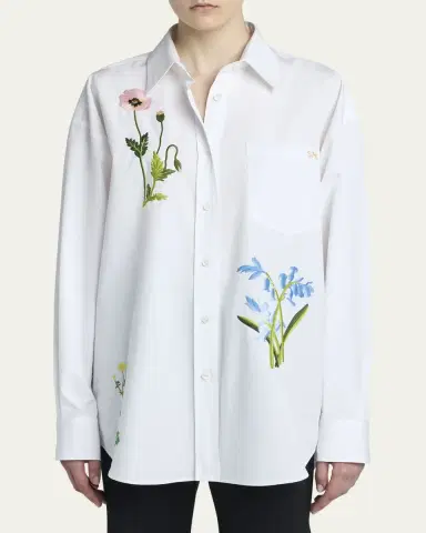 Stella McCartney Flower Embroidered Cotton Poplin Oversized Shirt | Thumbnail 4