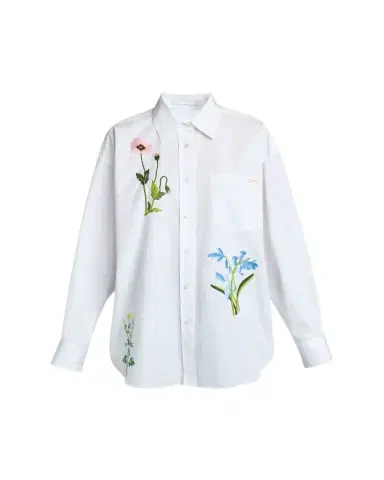Stella McCartney Flower Embroidered Cotton Poplin Oversized Shirt | Thumbnail 1