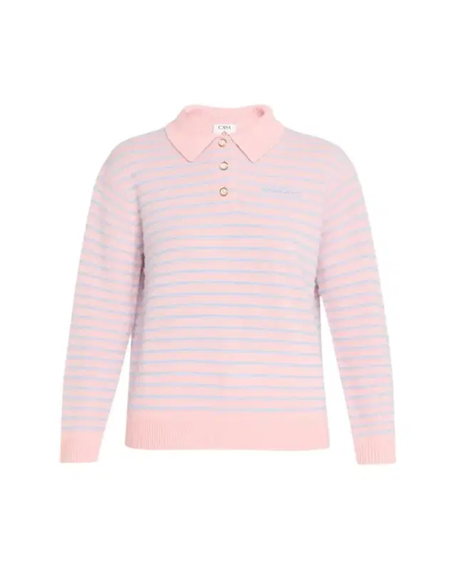 Fuzzy Striped Wool Polo Sweater