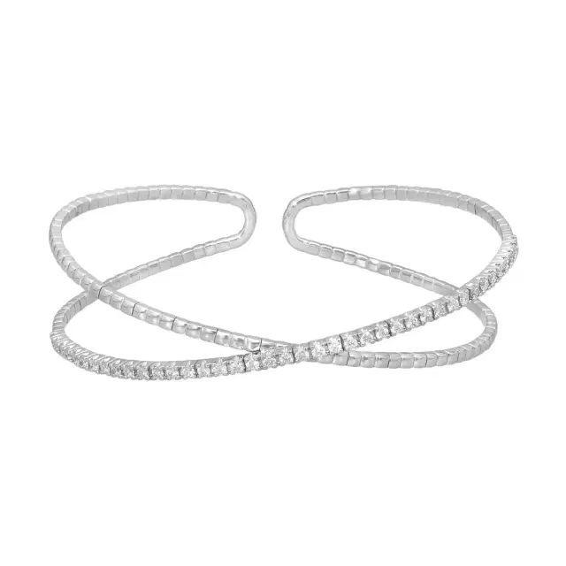 Memoire Mémoire 18K White Gold Diamond Open Flex Crisscross Bangle Bracelet by The Solist