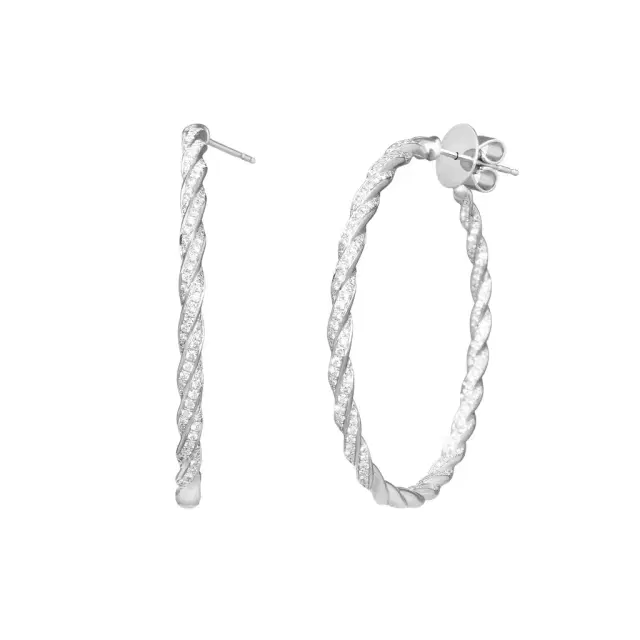 Memoire Mémoire 18K White Gold Full Pavé Rope Hoop Earrings by The Solist