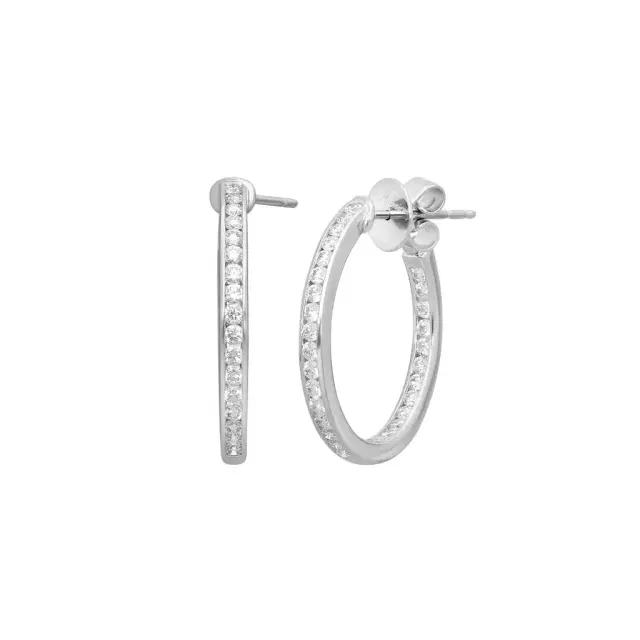 Memoire Mémoire Channel Set 18K White Gold Diamond Round Hoop Earrings by The Solist