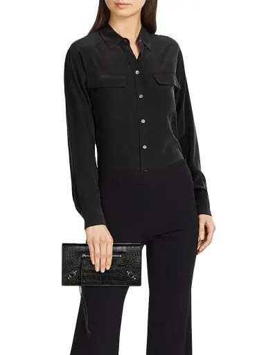 Balenciaga Women's Le City Croc-Embossed Leather Wallet - Black | Thumbnail 2