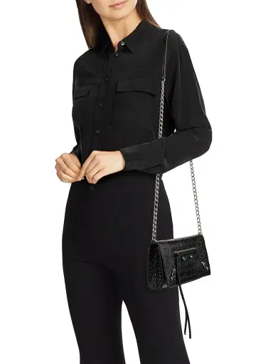 Balenciaga Women's Le City Croc-Embossed Leather Wallet - Black | Thumbnail 3