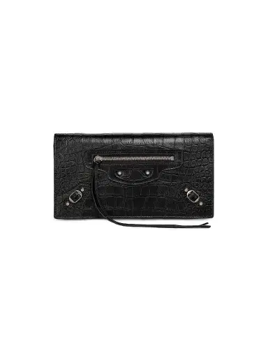 Balenciaga Women's Le City Croc-Embossed Leather Wallet - Black | Thumbnail 1