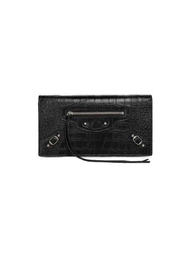 Balenciaga Women's Le City Croc-Embossed Leather Wallet - Black