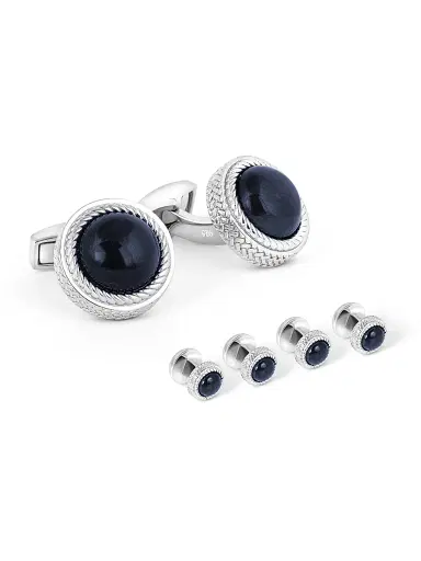 Tateossian Men's 3-Piece Sterling Silver & Blue Tiger Eye Cufflinks & Studs Set | Thumbnail 1