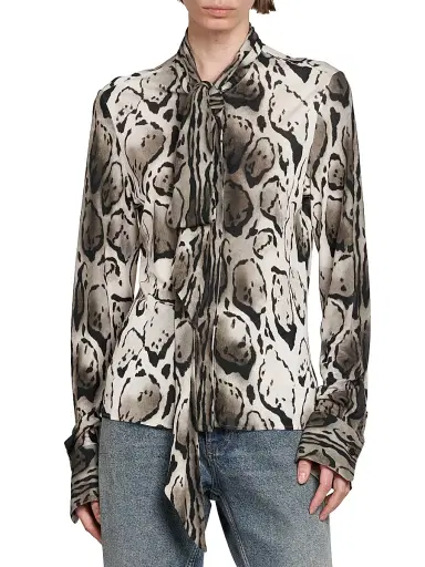 Stella McCartney Women's Cloud Leopard Pussy Bow Blouse | Thumbnail 3