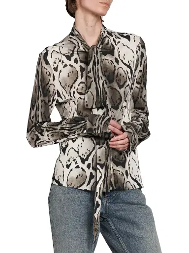 Stella McCartney Women's Cloud Leopard Pussy Bow Blouse | Thumbnail 4