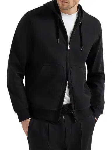 Brunello Cucinelli Men's Techno Cotton French Terry Hooded Sweatshirt with Zipper | Thumbnail 2