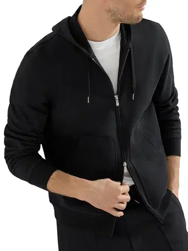 Brunello Cucinelli Men's Techno Cotton French Terry Hooded Sweatshirt with Zipper | Thumbnail 4