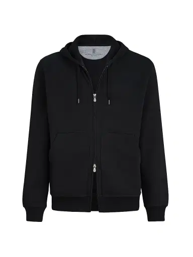 Brunello Cucinelli Men's Techno Cotton French Terry Hooded Sweatshirt with Zipper | Thumbnail 1