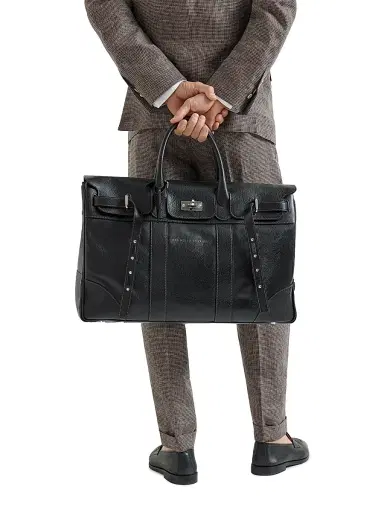 Brunello Cucinelli Men's Grained Calfskin Country Bag - Black | Thumbnail 2