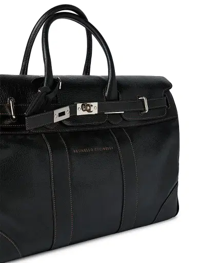 Brunello Cucinelli Men's Grained Calfskin Country Bag - Black | Thumbnail 4
