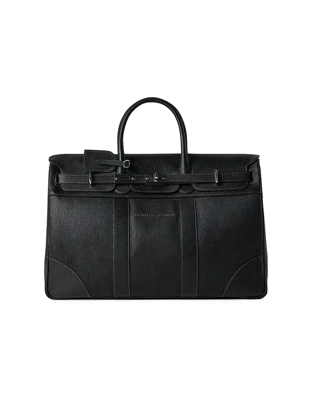 Brunello Cucinelli Men's Grained Calfskin Country Bag - Black