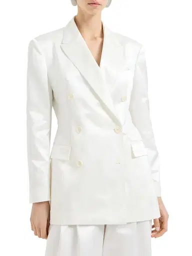 Brunello Cucinelli Women's Cotton and Silk Satin Blazer with Monili - White | Thumbnail 2 Brunello Cucinelli Women's Cotton and Silk Satin Blazer with Monili - White | Thumbnail 2