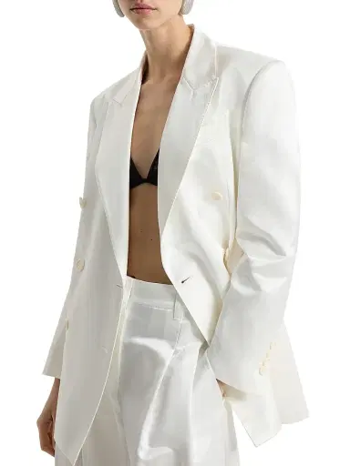 Brunello Cucinelli Women's Cotton and Silk Satin Blazer with Monili - White | Thumbnail 4 Brunello Cucinelli Women's Cotton and Silk Satin Blazer with Monili - White | Thumbnail 4