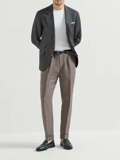 Brunello Cucinelli Men's Garment Dyed Trousers in Linen Gabardine with Pleats - Hazelnut - Size 52 | Thumbnail 6