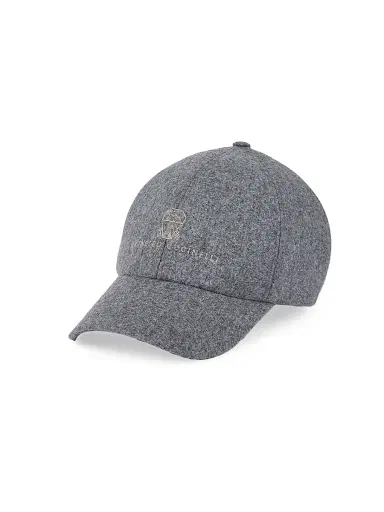 Brunello Cucinelli Men's Virgin Wool Flannel Baseball Cap with Embroidered Logo - Medium Grey | Thumbnail 1