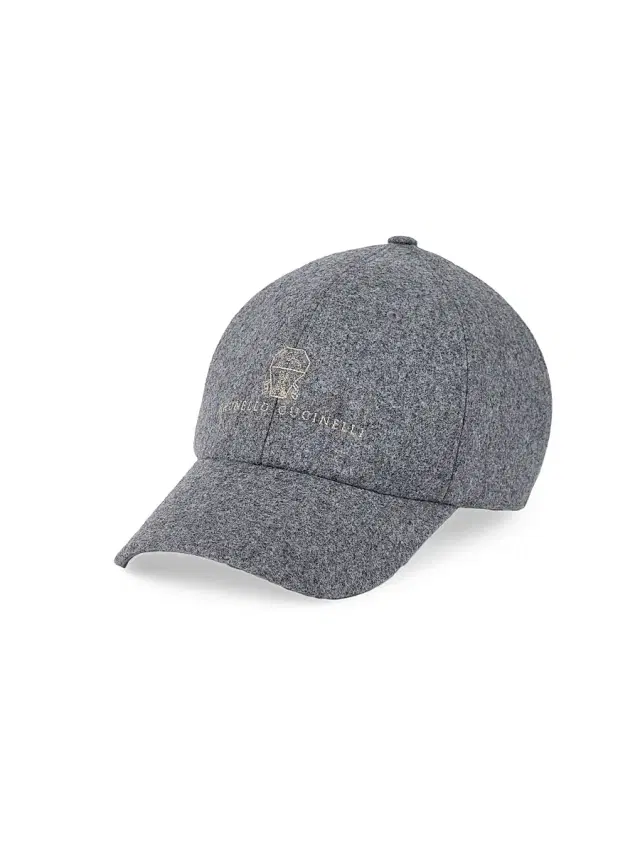 Men's Virgin Wool Flannel Baseball Cap with Embroidered Logo - Medium Grey
