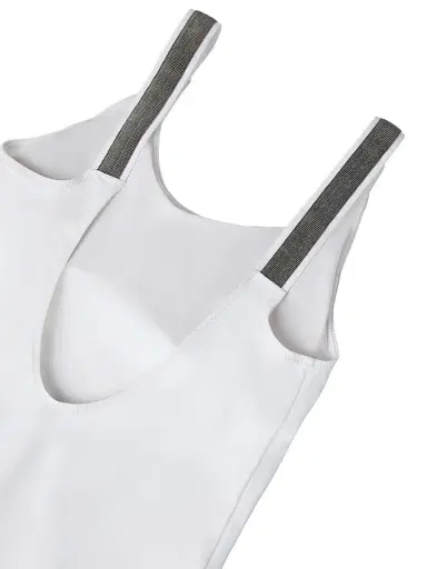 Brunello Cucinelli Women's Techno Jersey Bathing Suit with Precious Details - White - Size 0 | Thumbnail 4