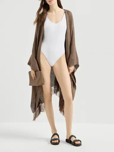 Brunello Cucinelli Women's Techno Jersey Bathing Suit with Precious Details - White - Size 0 | Thumbnail 5