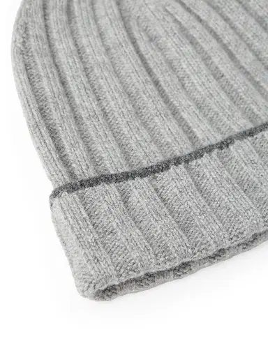 Brunello Cucinelli Men's Cashmere Rib Knit Beanie - Grey | Thumbnail 2 Brunello Cucinelli Men's Cashmere Rib Knit Beanie - Grey | Thumbnail 2
