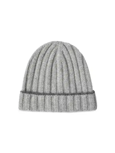 Brunello Cucinelli Men's Cashmere Rib Knit Beanie - Grey | Thumbnail 1 Brunello Cucinelli Men's Cashmere Rib Knit Beanie - Grey | Thumbnail 1