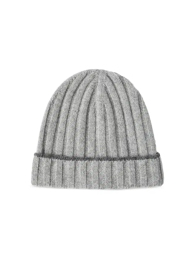 Men's Cashmere Rib Knit Beanie - Grey